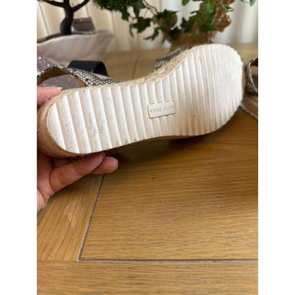 Anne Klein Size 9.5 Espadrille Wedge Sandals Snake Print Elastic Straps - Picture 5 of 7